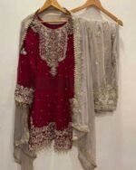 Embroidered & Stone Work 3-Piece Formal Dress Set - Image 4