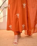 Embroidered Cotton 3-Piece Suit – Coffee & Orange (Dual Color Options) - Image 4