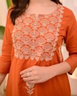 Embroidered Cotton 3-Piece Suit – Coffee & Orange (Dual Color Options) - Image 5