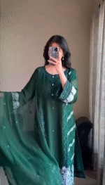 4-Piece Indian Jorjet Embroidered Suit with Inner, Cotton Pants & Chiffon Dupatta