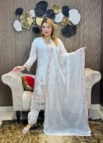 Exclusive White Giold Indian Georget Whith Embrodary Work+Sequince Work