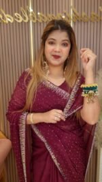 White Gold ইন্ডিয়ান জর্জেট শাড়ি – ব্লাউজ পিসসহ (R)