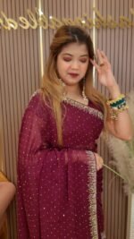 White Gold ইন্ডিয়ান জর্জেট শাড়ি – ব্লাউজ পিসসহ (R) - Image 5