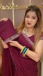 White Gold ইন্ডিয়ান জর্জেট শাড়ি – ব্লাউজ পিসসহ (R) - Image 4