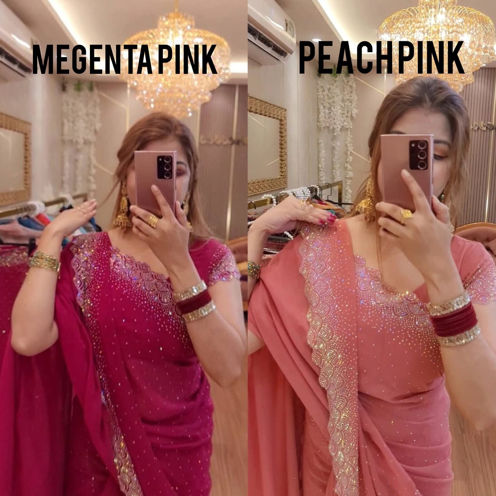 InShot_20250812_100425387.jpg White Gold ইন্ডিয়ান জর্জেট শাড়ি – ব্লাউজ পিসসহ - Image 1