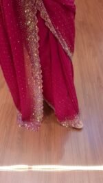 White Gold ইন্ডিয়ান জর্জেট শাড়ি – ব্লাউজ পিসসহ - Image 8